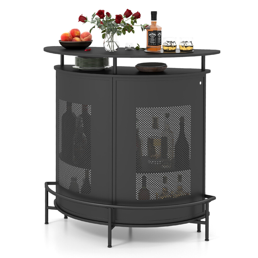 Industrial Home Bar Table with 4-Tier Metal Shelves & Stemware Holders