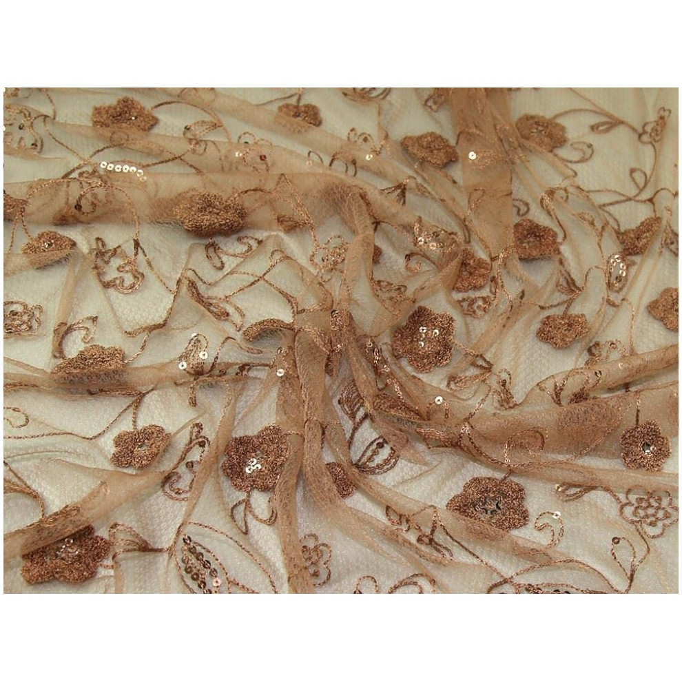 Minerva Sequin Lace Fabric Brown - per metre