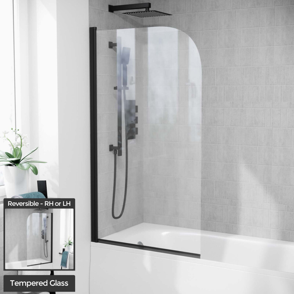 800mm Curved Bath Screen Matt Black Profile Clear Glass Reversible | Denver