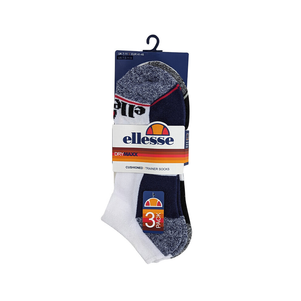 (White And Navy, UK 7-11) ELLESSE Mens Low Cut Socks 3 Pack