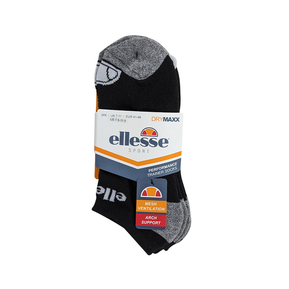 (Black and Grey, UK 7-11) ELLESSE Mens Low Cut Socks 3 Pack