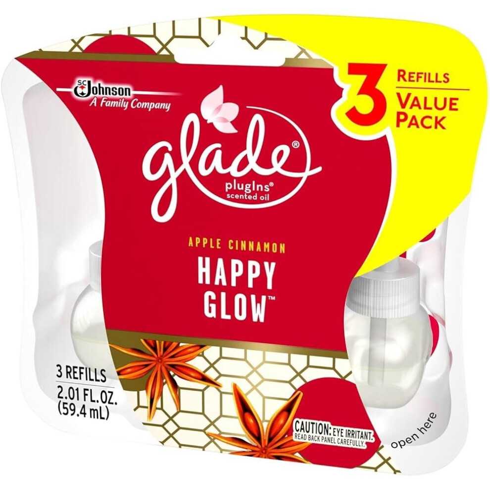 3 X Glade Electric Plug In Refill Apple Cinnamon Happy Glow