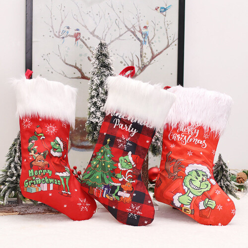 3er-Pack Grinch-Strümpfe – Große Grinch-Weihnachtsstrümpfe