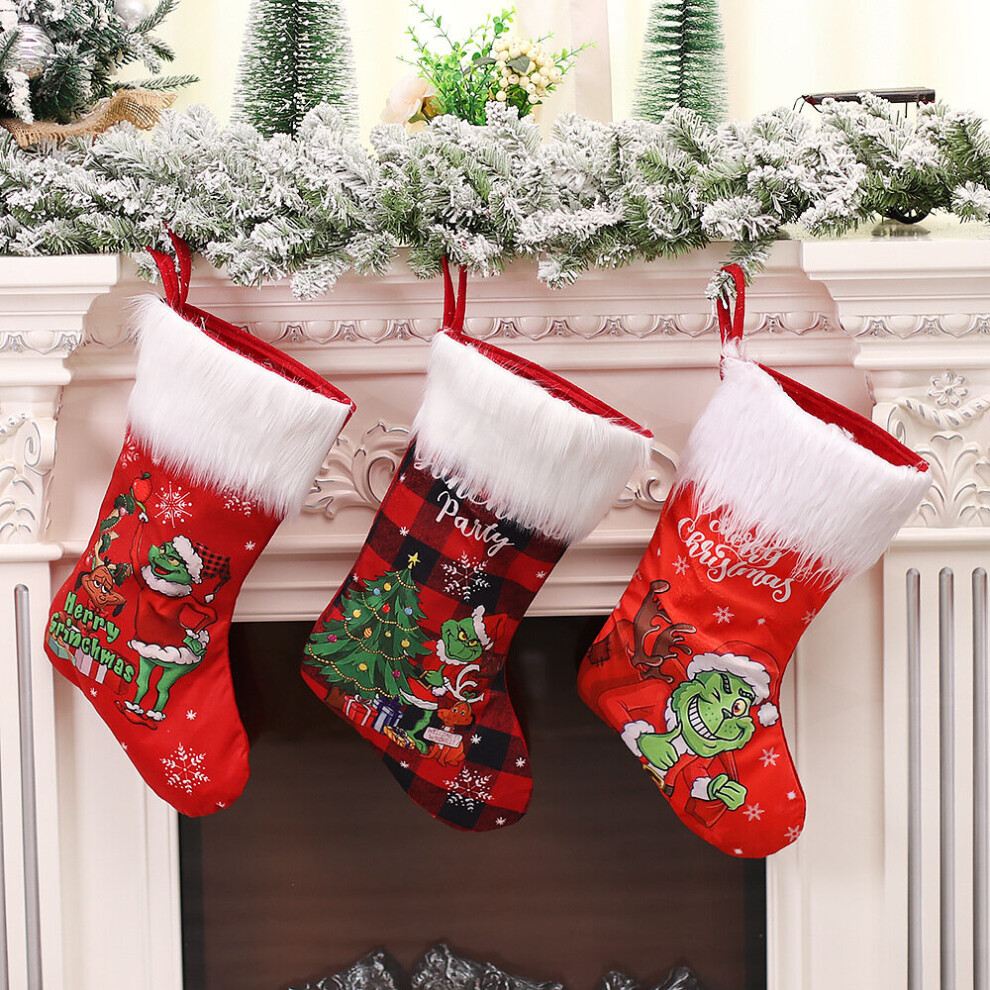 3 Pack Christmas Grinchs Large Stocking Candy Gift Socks