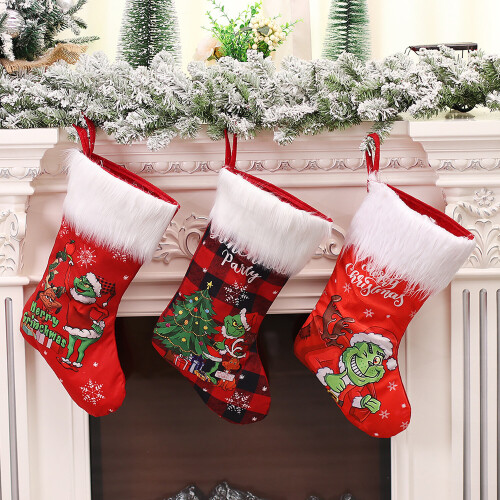 3 Pack Christmas Grinchs Large Stocking Candy Gift Socks 1