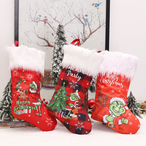 3 Pack Christmas Grinchs Large Stocking Candy Gift Socks 2