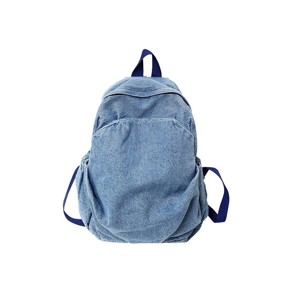 Aesthetic Jeans Backpack for Women Men, Casual Denim Daypack Handbag Purse, Lightweight Rucksack Shoulder Bag-light blue