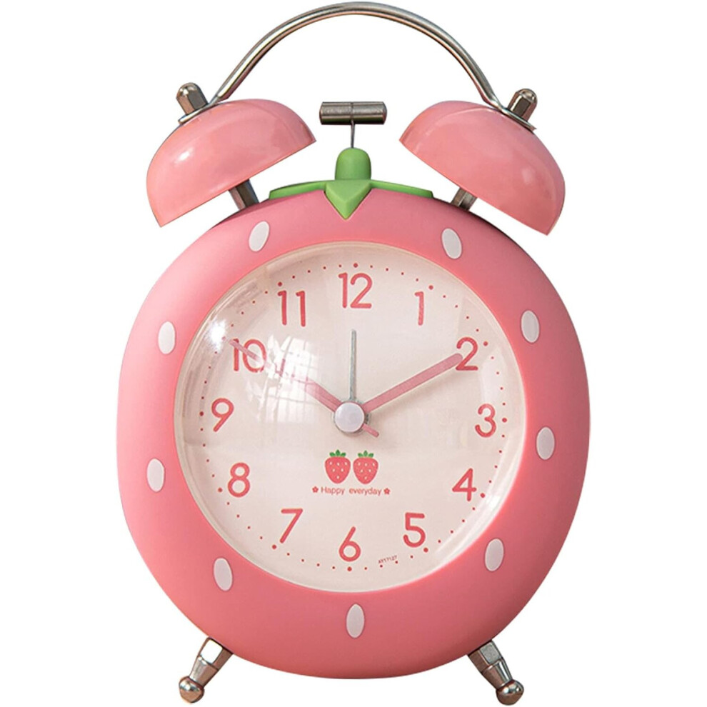 Strawberry Alarm Clock for Kids, Cute Alarm Clock for Heavy Sleepers with Backlight,Loud Twin Bell Alarm Clock for Bedroom Decoration Pink