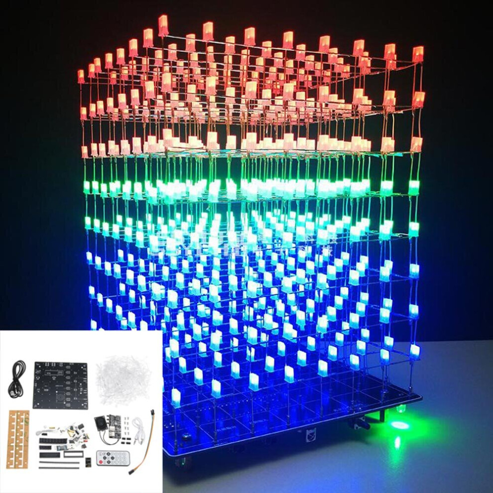Upgraded Version Diy Wifi App 8X8x8 3D Light Cube Kit Red Blue Green Led Mp3 Music Spectrum 300029461524