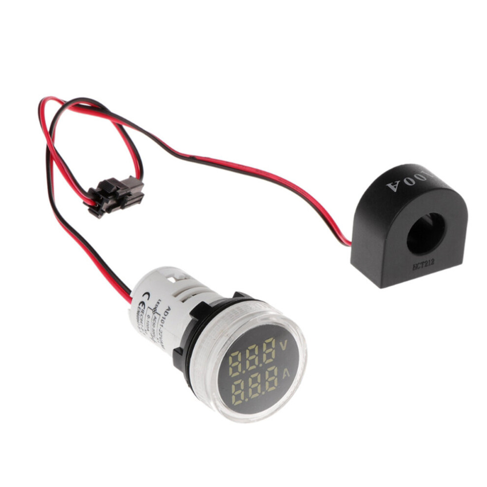 5Pcs White Light 2In1 22Mm Ac50-500V 0-100A Amp Voltmeter Ammeter Voltage Current Meter With Ct Au23 300028149218