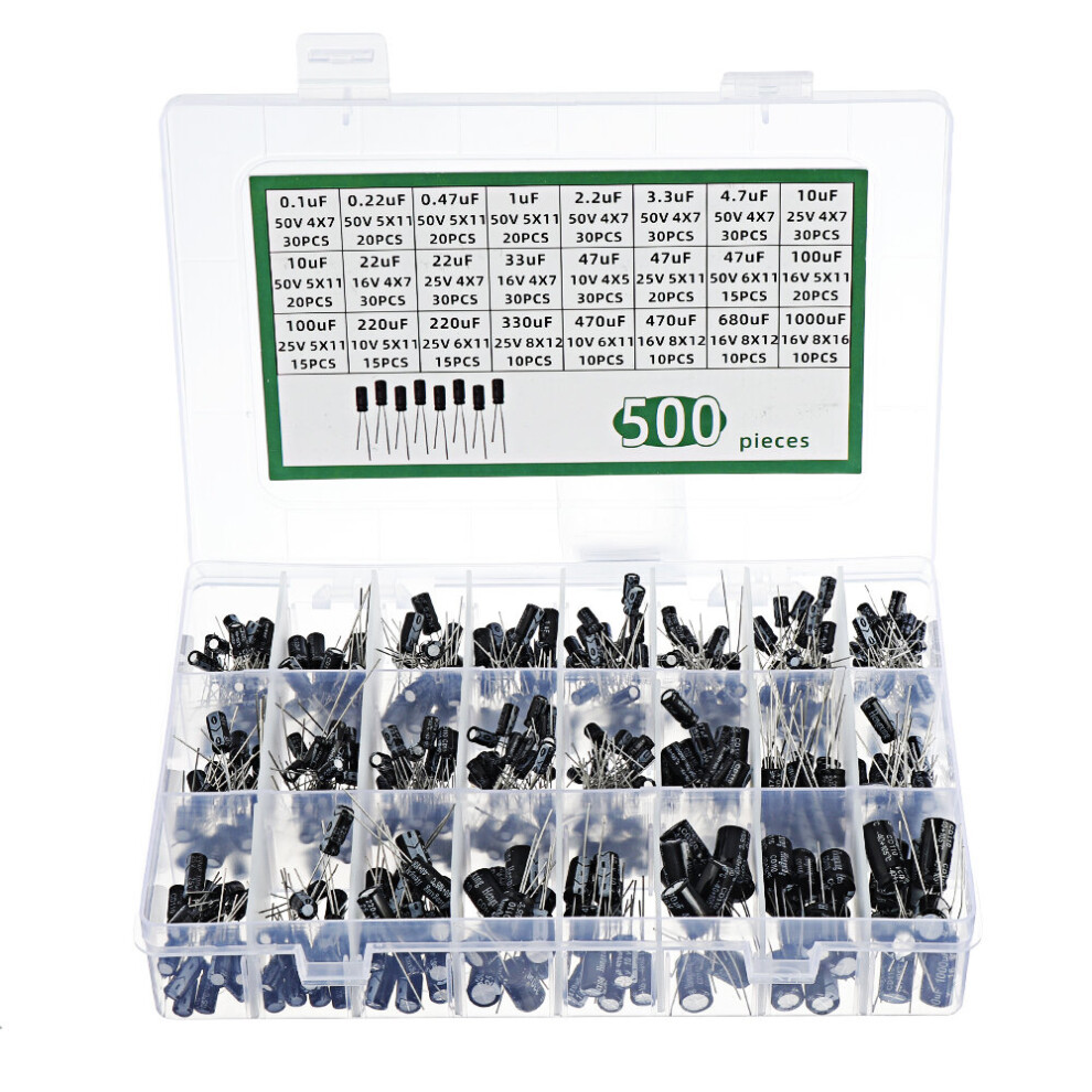 500Pcs 24 Kinds Of Electrolytic Capacitors 0.1Uf-1000Uf Capacitor Kits 818289243502