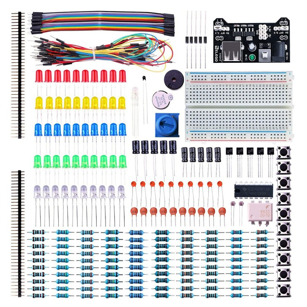 Aoqdqdqd Electronic Fun Kit With Circuit Board Cable Resistor, Capacitor, Led, Potentiometers For Arduino, Respberry Pi 640187826828
