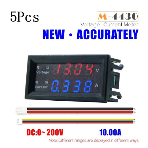 5Pcs M4430 Mini Digital Voltmeter Ammeter DC 200V 10A Panel Amp Volt Voltage Current Meter Tester Detector with Dual LED Display
