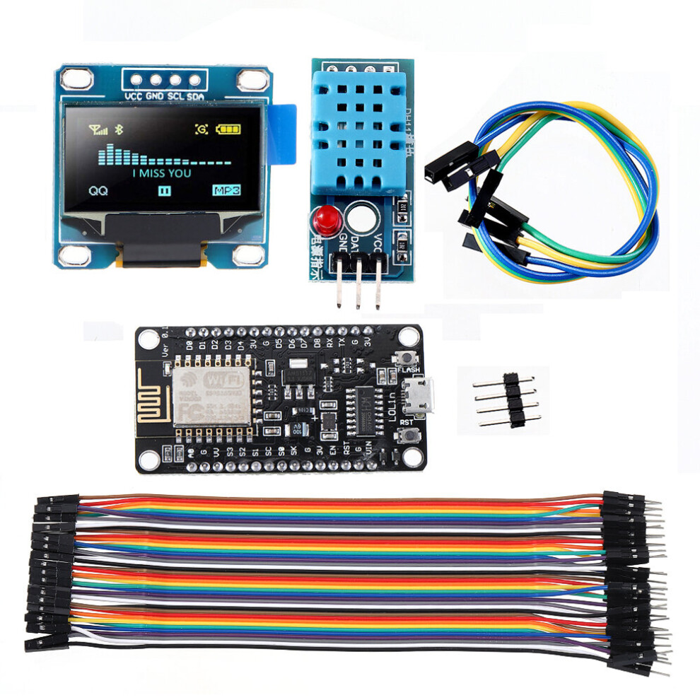 5Pcs Wifi Esp8266 Starter Kit Iot Nodemcu Wireless I2c Oled Display Dht11 Temperature Humidity Sensor Module 640187862895