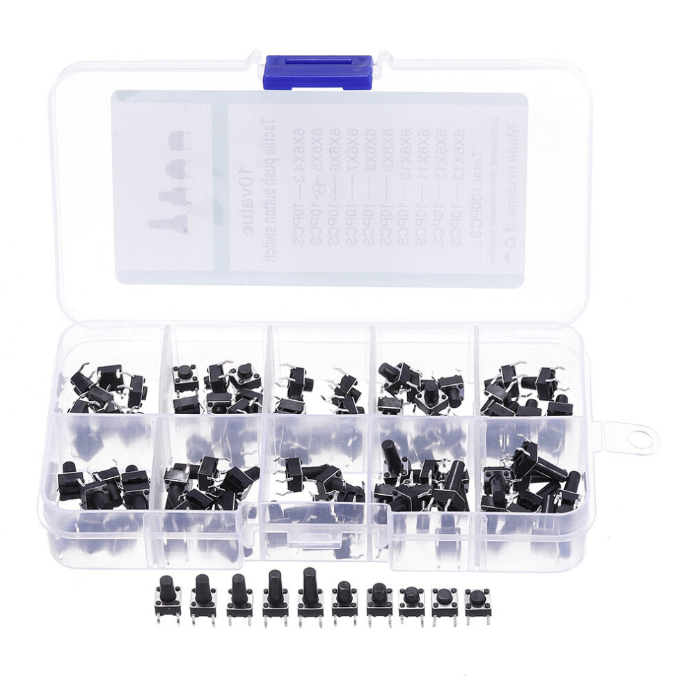 300Pcs 10 Models 6X6 Tact Switch Tactile Push Button Switch Kit Height 4.3Mm-13Mm Dip 4P Micro Switch 6X6 Key Switch 300028100615