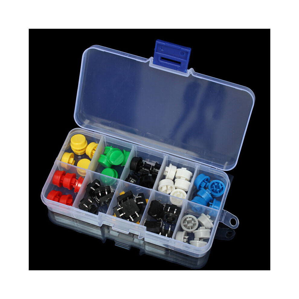 5 X 50Pcs Tactile Push Button Switch Momentary Tact & Cap Assorted Kit 12X12x7.3mm Key Caps 300029480068