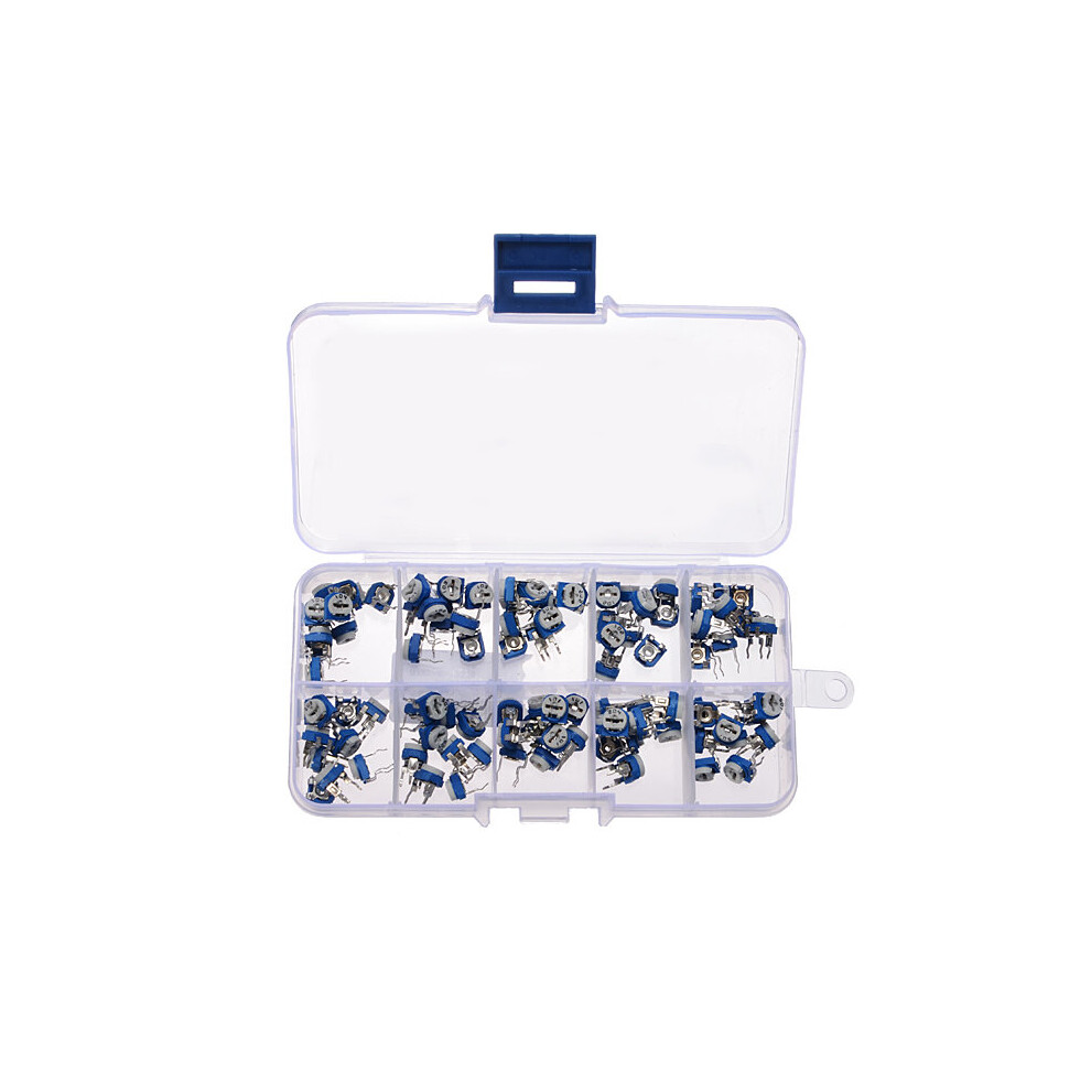 5 X 100Pcs Rm065 Horizontal Trimpot Potentiometer Assortment Kit With Storage Box 300028078112