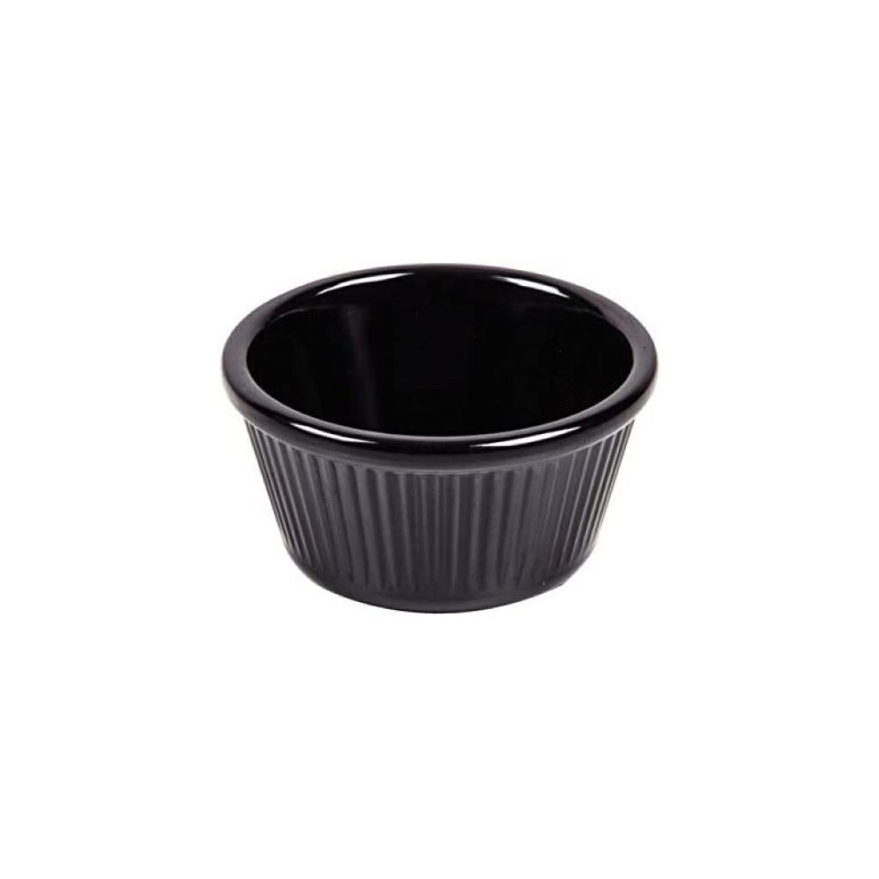 24x Fluted Melamine Ramekin Black 2oz Plastic Sauce Pot Pots