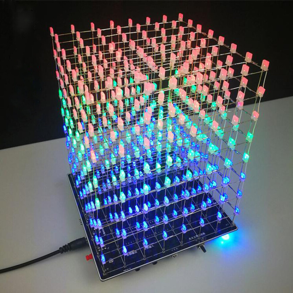 Diy 3D Cube Kit 8X8x8 Led Built-In Mp3 Music Spectrum 3W Speaker Amplifier Light 6900618726870