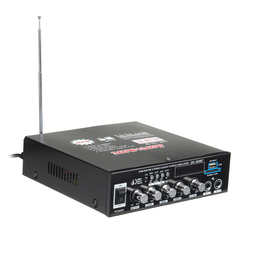 360W+360W Bluetooth Stereo Audio Amplifier Mini Fm Usb Sd Home Ktv Power Remote Black 710954578486