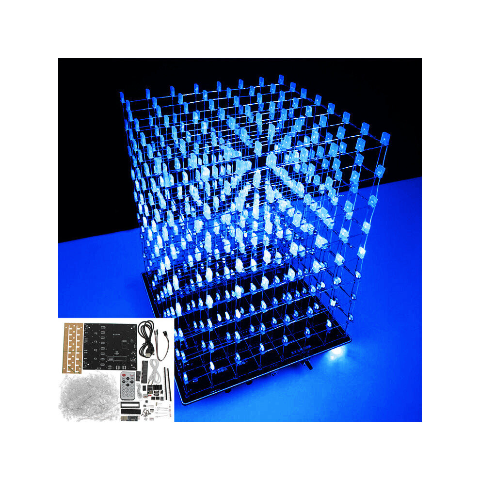 Diy Wifi App 8X8x8 3D Light Cube Kit Blue Led Mp3 Music Spectrum Electronic Kit No Housing 000510061744