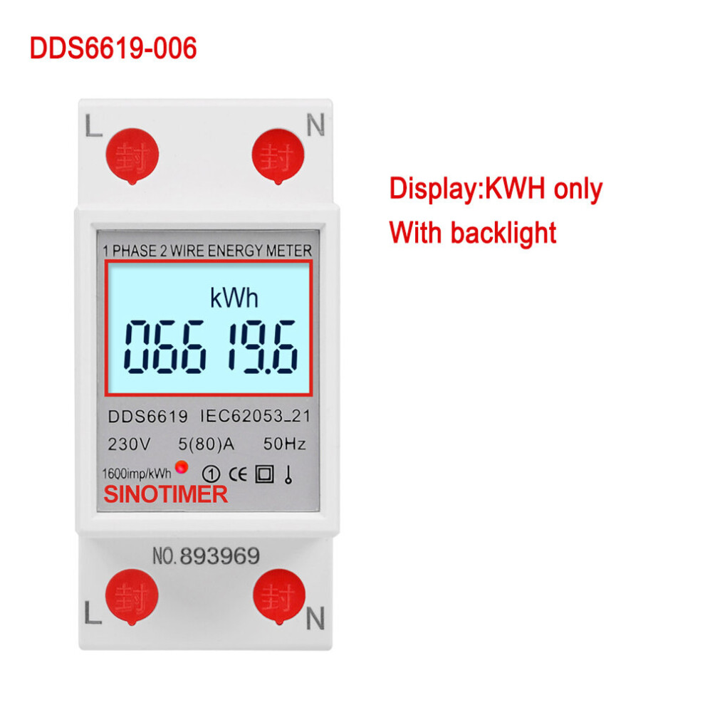 Sinotimer Dds6619-006 230V Backlight Display Single-Phase Rail Type2p Electric Energy Meter 6906141138685