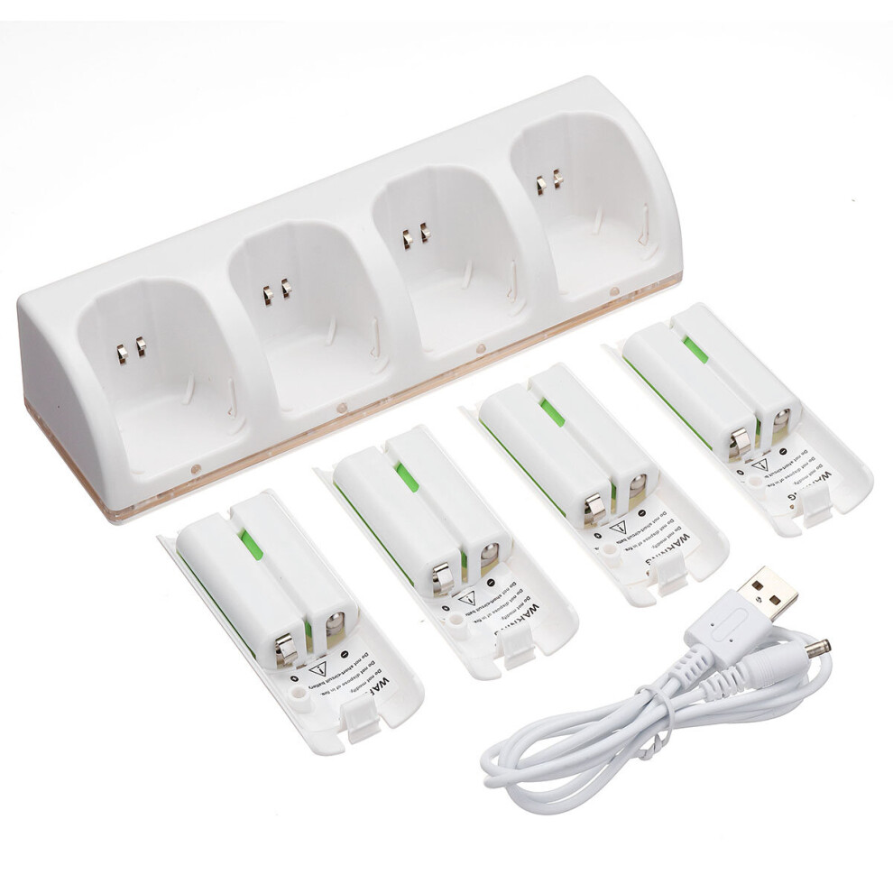 Charger Dock Station For Wii Remote Controller + 4 X Rechargeable Battery White 888494033243