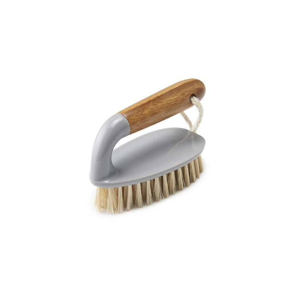 Addis Floor and Tile Scrub Brush Iron Style Bamboo Handle, Grey & Natural, Wood, 13 x 5 x 6.5 cm