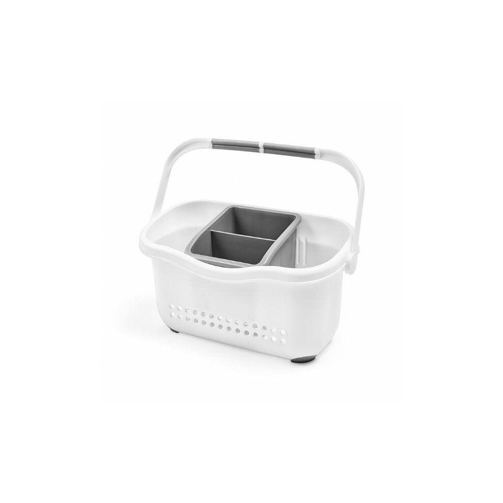 Addis Premium Sink Cutlery Draining Storage Caddy, White/Grey, 12 x 24 x 20.5 cm