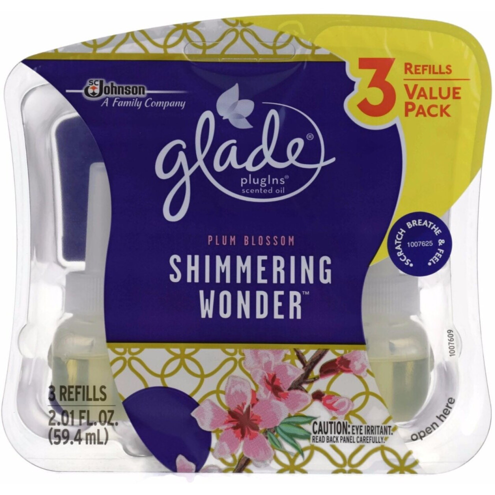 3 X Glade Electric Plug In Refill Plum Blossom Shimmering Wonder