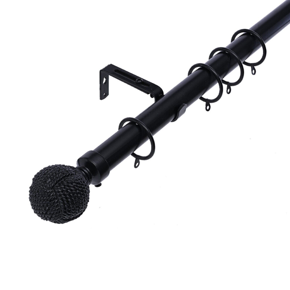 (90 - 160 cm, Mat Black) Knotted Curtain Pole 28mm Extendable Mate Black Color Rod Metal Finish Easy Fit