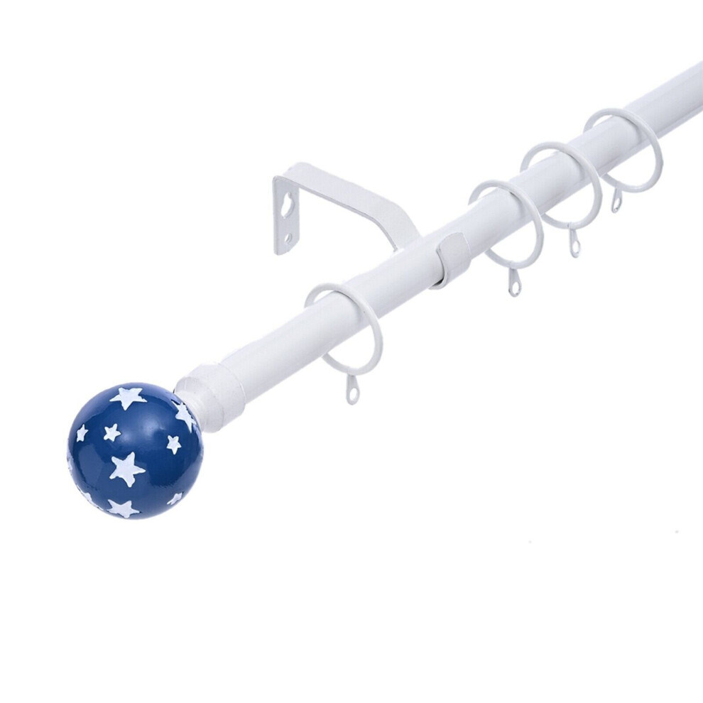 (Blue, 180 cm - 340 cm) Star Finial Extendable Kids Curtain Pole Rode Voile Easy Fit Ring Included