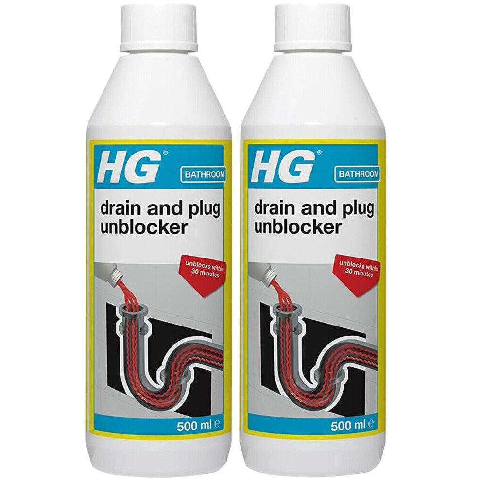 2 x HG Drain And Plug Unblocker for Blocked Drain Pipes in Sinks - 500ml