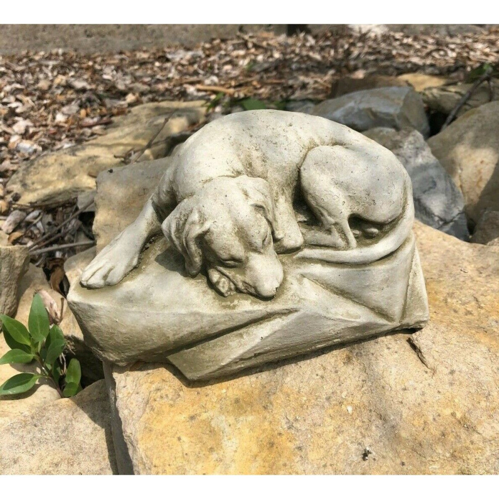 Sleeping Dog Statue | Stone Animal Concrete Garden Ornament Decor