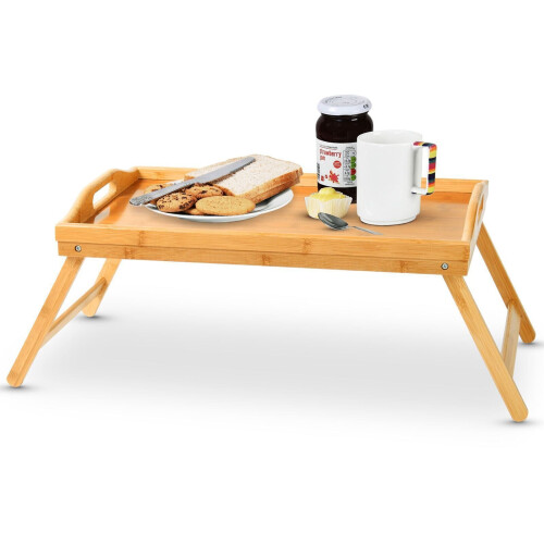 True Face Bamboo Wooden Lap Tray Bed Serving With Folding Legs 1