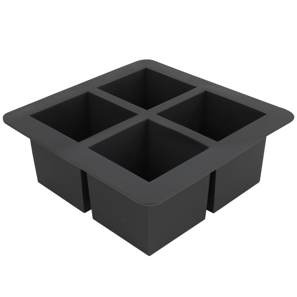 Square Ice Cube Tray Silicone 4 Mould Whiskey Cocktail Freezer Bar Party Drinks