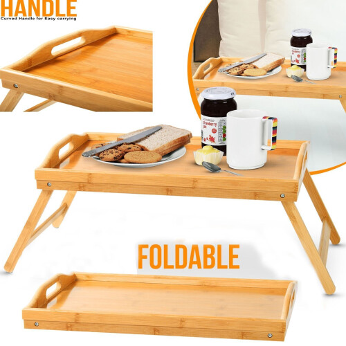True Face Bamboo Wooden Lap Tray Bed Serving With Folding Legs
