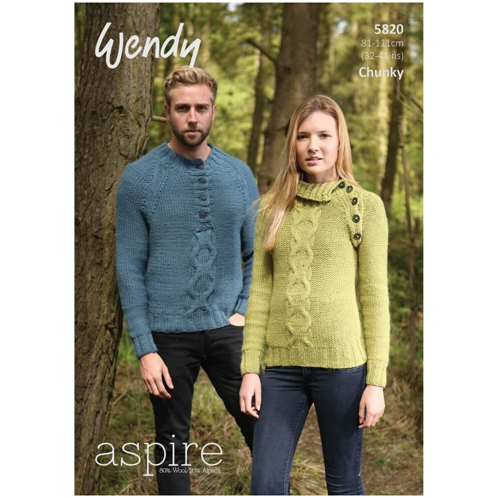 Wendy Aspire Knitting Pattern 5820 Men, Women 32 inch - 44 inch Sweaters