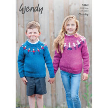Wendy Serenity Knitting Pattern 5960 Kids 24 inch - 32 inch Sweaters