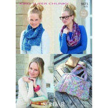 Sirdar KiKO Knitting Pattern 9873 Women One Size Accessories, Bags, Scarves