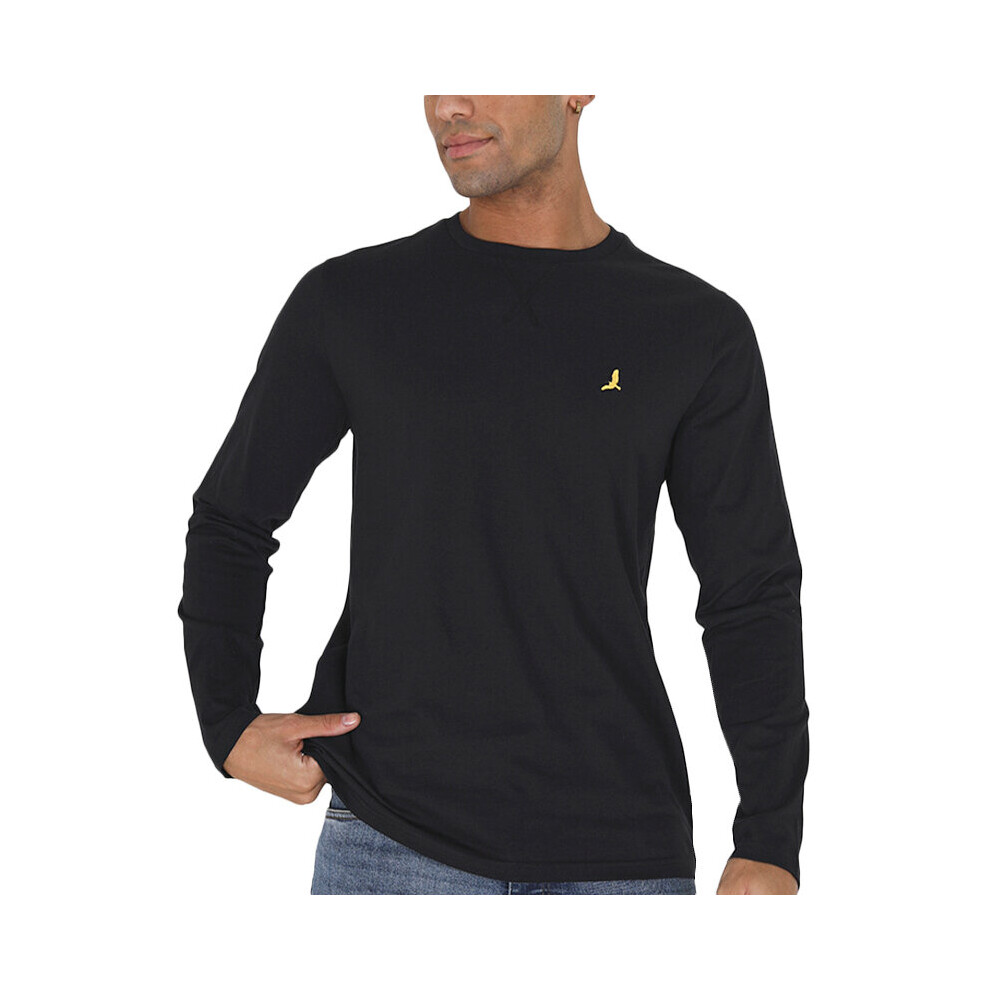 (Black, L) BRAVE SOUL Mens Long Sleeve T Shirts Crew Neck Casual Top Summer Cotton Tee NEW