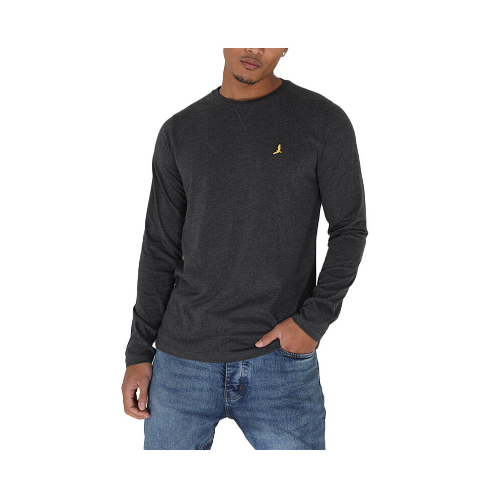 (Charcoal, L) BRAVE SOUL Mens Long Sleeve T Shirts Crew Neck Casual Top Summer Cotton Tee NEW