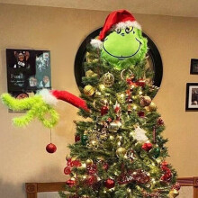 (HEAD+ARM+pants) 40 CM Large Size Grinch Christmas Decorations Furry Green Grinch Leg & Head Tree Ornament Sets