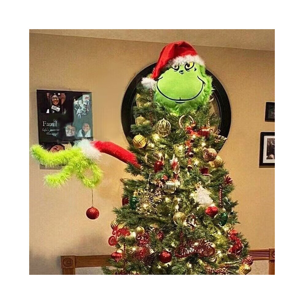 (HEAD+ARM) 40 CM Large Size Grinch Christmas Decorations Furry Green Grinch Leg & Head Tree Ornament Sets