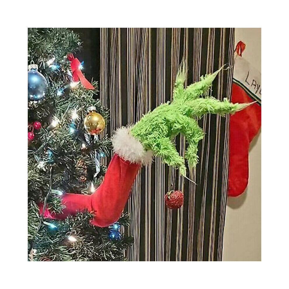 (ARM) 40 CM Large Size Grinch Christmas Decorations Furry Green Grinch Leg & Head Tree Ornament Sets