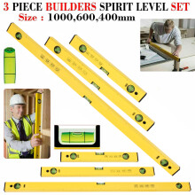 True Face 3-Piece Aluminium Spirit Level Set (400/600/1000mm) - Lightweight Builders Levels with 3 Vials, 45-90-180 Degree Vials, Black End Caps