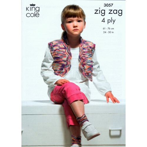 King Cole Zig Zag Knitting Pattern 3057 Kids 24 - 30 Inches