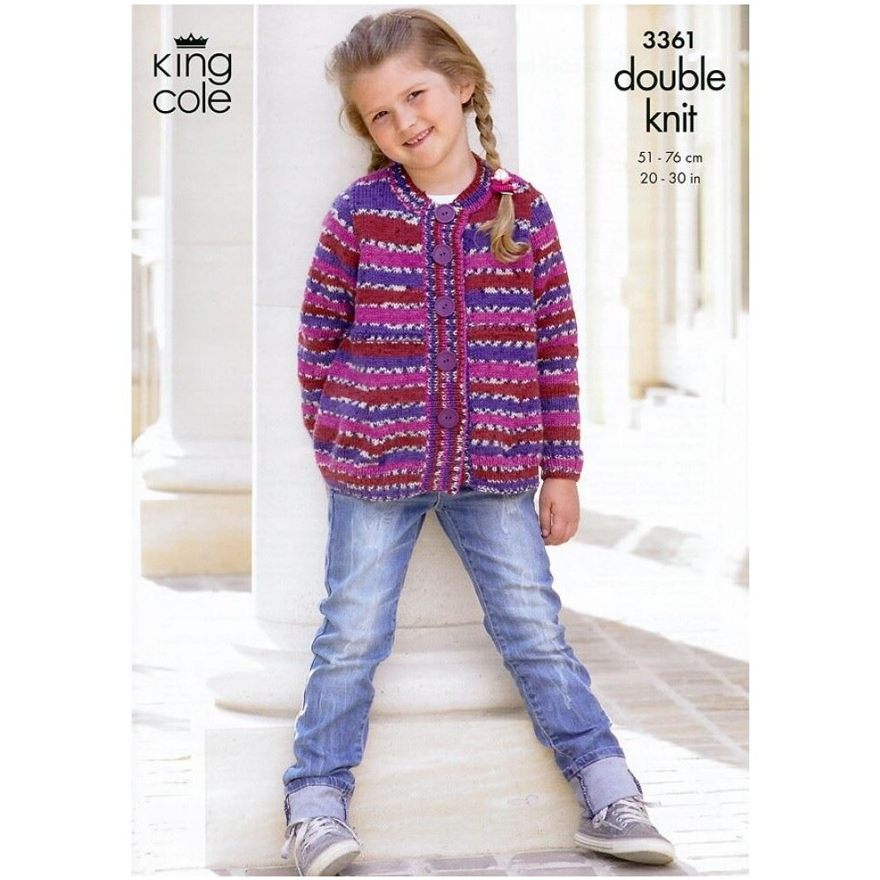 King Cole Merino Knitting Pattern 3361 Kids 20 - 30 Inches Cardigans