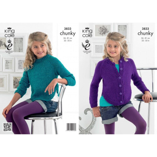 King Cole Glitz Knitting Pattern 3833 Kids 22 - 32 Inches Cardigans, Sweaters