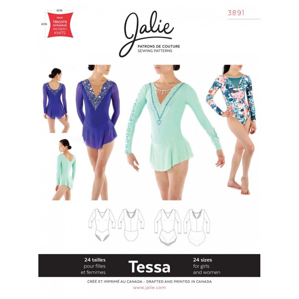 Jalie Sewing Pattern 3891 Tessa Dress & Leotard Kids, Teenagers, Women 24 Sizes